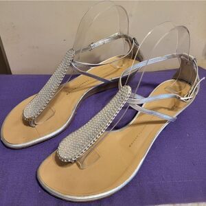 Giuseppe Zanotti Silver Leather Swarovski Crystal Thong Sandals 8.5/38.5 $975